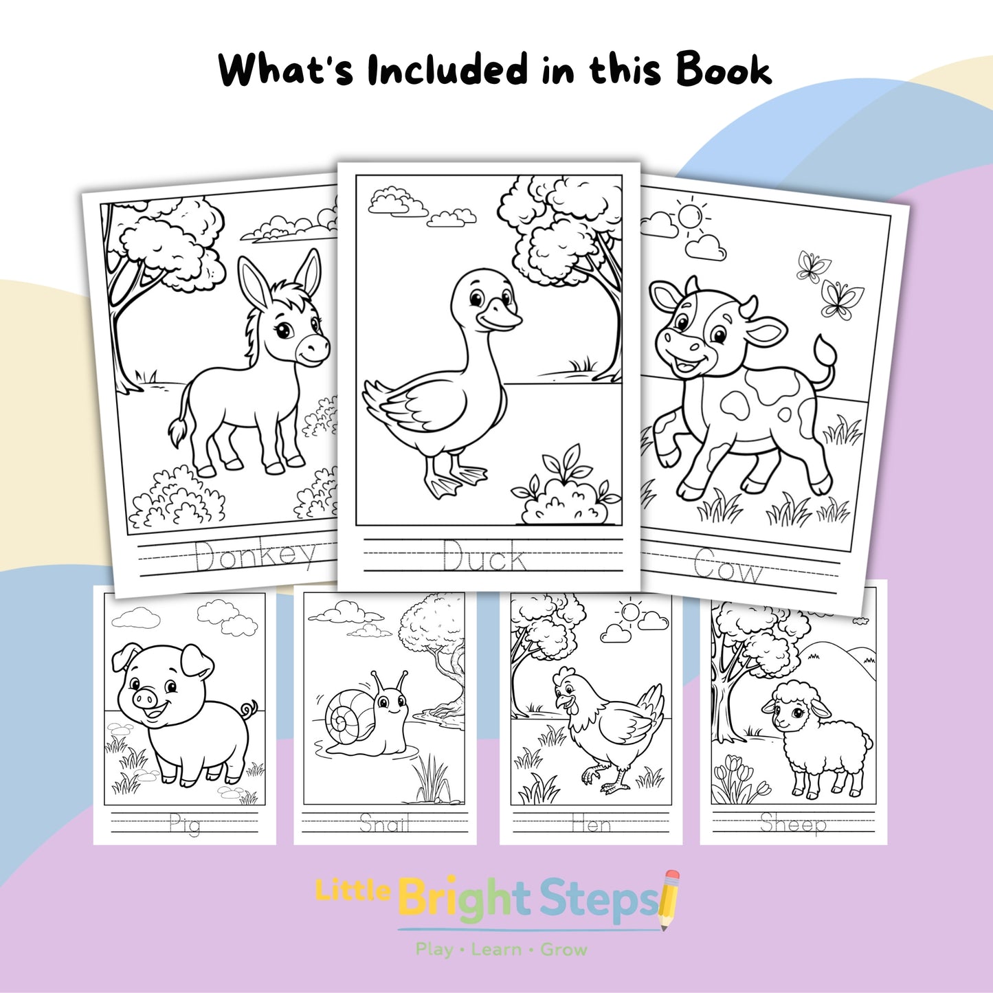 Farm Animals Coloring Book for Kids (Ages 2–5) – Printable PDF, Easy & Fun Learning Activity
