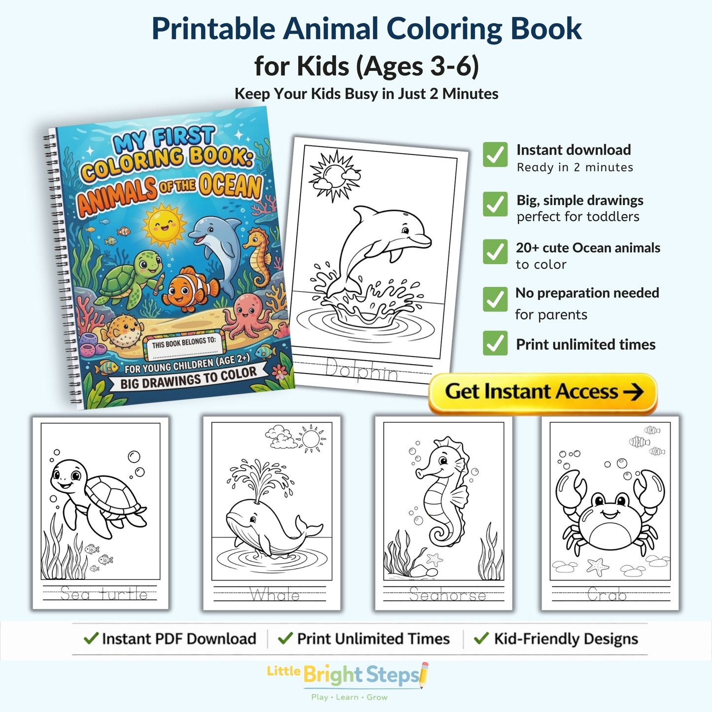My First Ocean Animals Coloring Book for Kids (Ages 2-5) – Fun & Easy Sea Creatures + Early Writing Practice