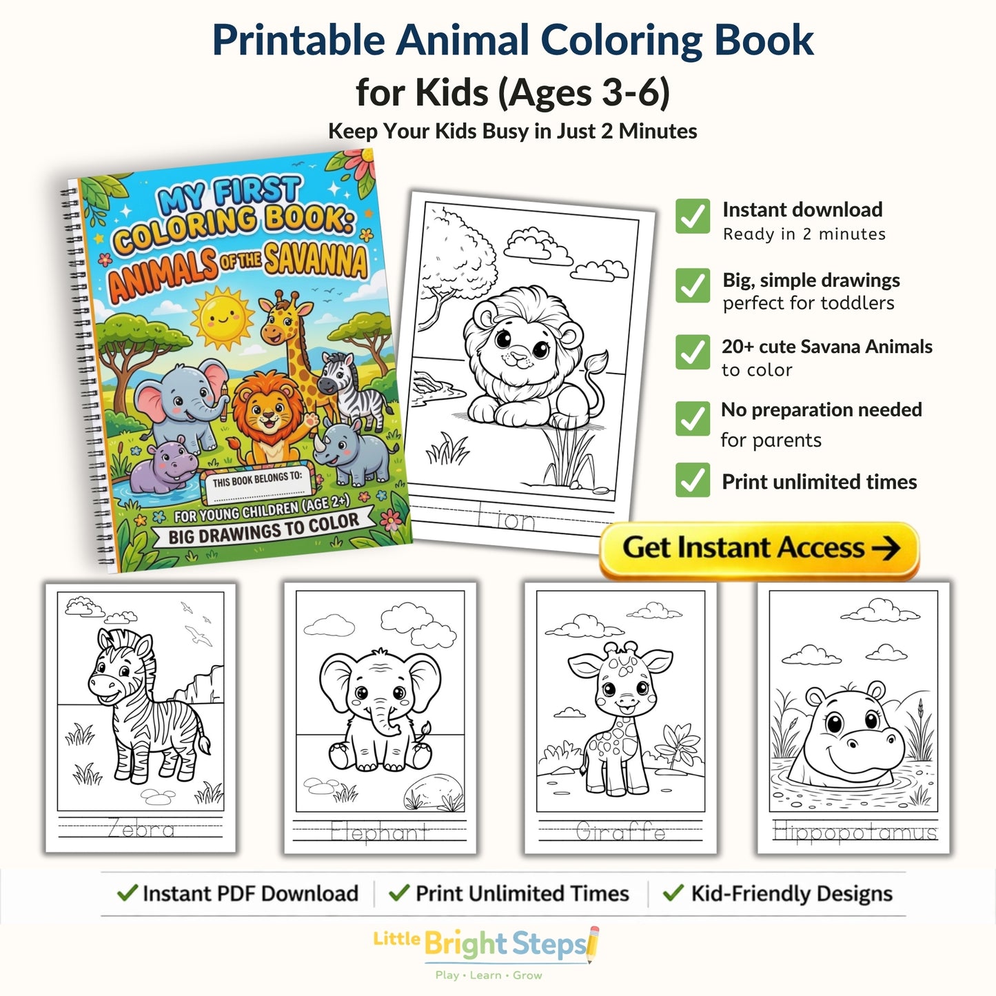 My First Savanna Animals Coloring Book for Kids (Ages 2-5) – Lion, Elephant, Giraffe & Safari Fun