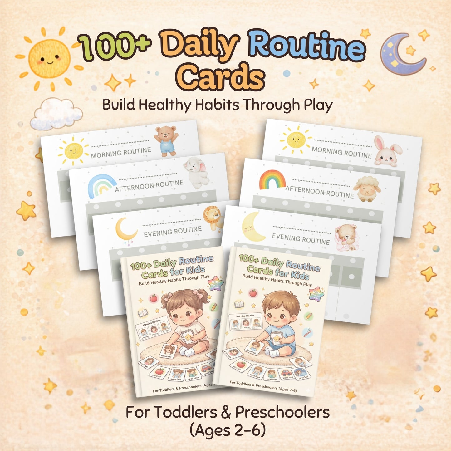 Kids Daily Routine Cards (100+ Printable) – Montessori Visual Schedule for Toddlers & Preschoolers (Ages 2-6)