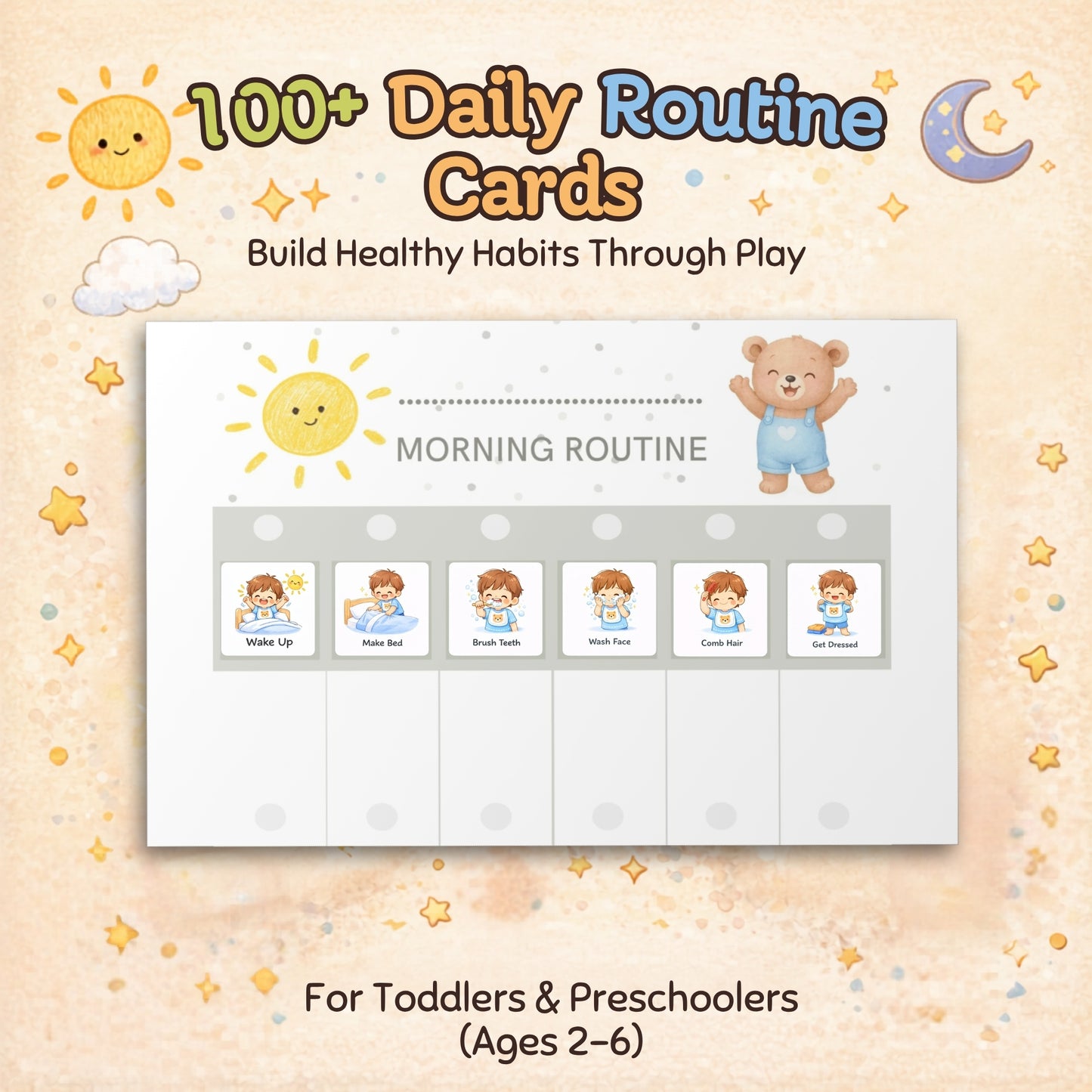 Kids Daily Routine Cards (100+ Printable) – Montessori Visual Schedule for Toddlers & Preschoolers (Ages 2-6)