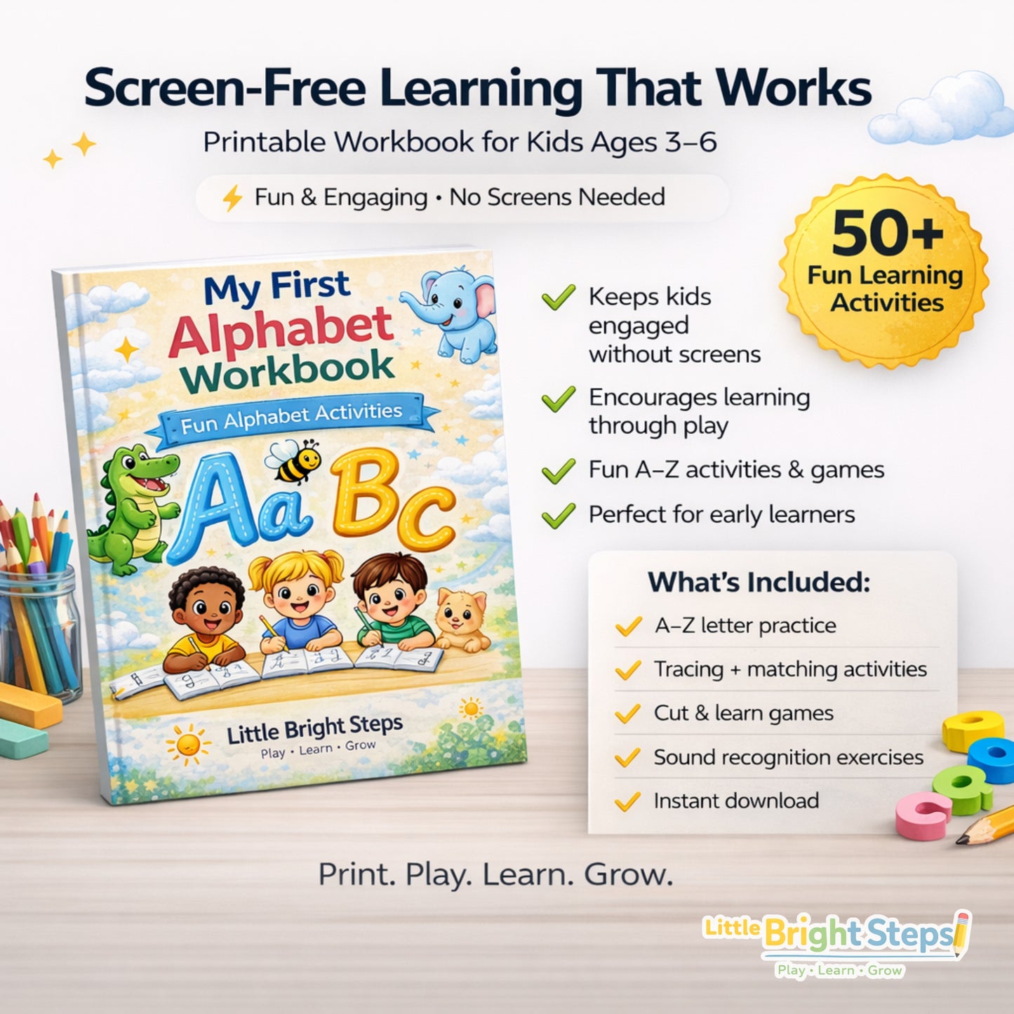 My First Alphabet Workbook for Kids (Ages 3–6) – 50+ Fun Learning Activities & Printable Worksheets