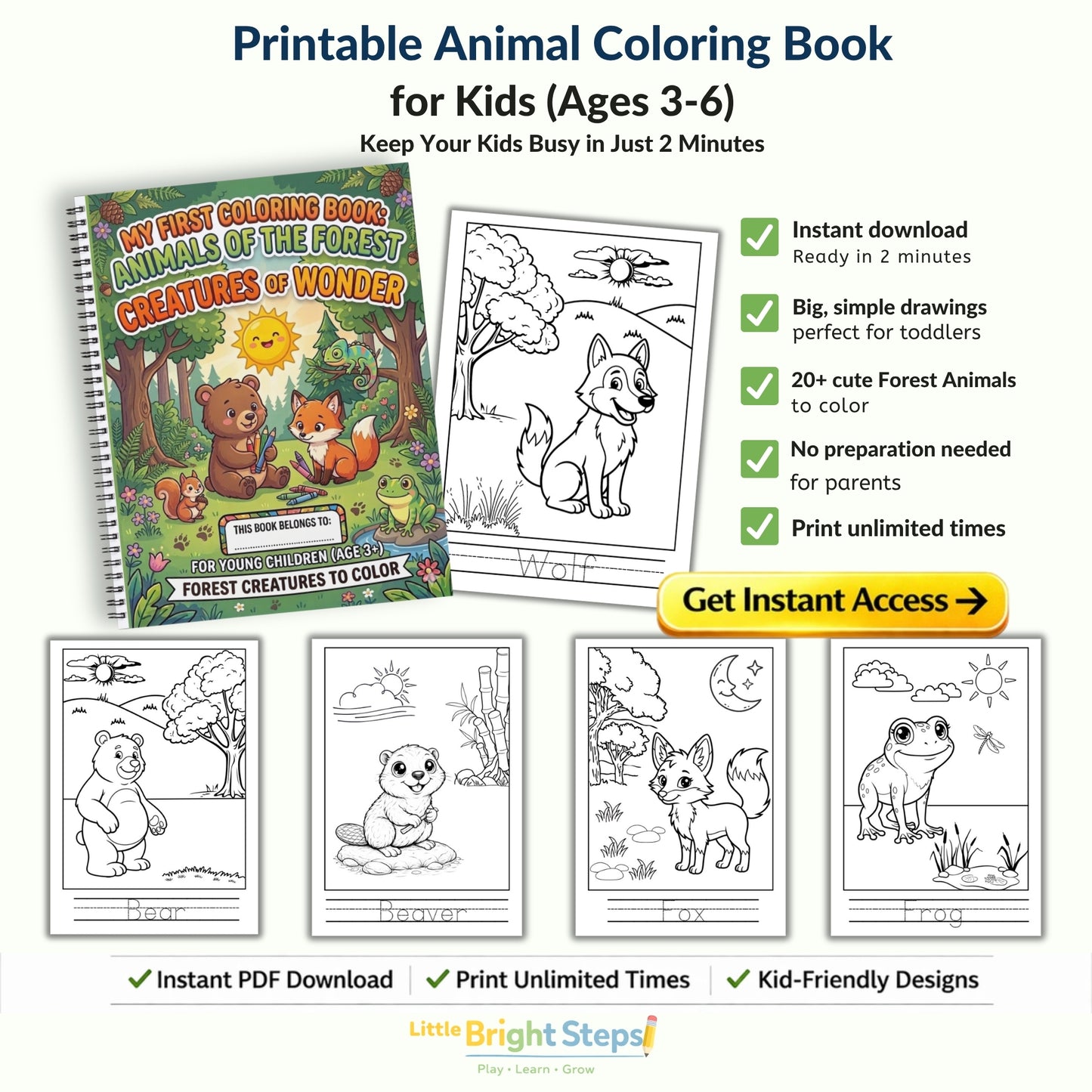 My First Forest Animals Coloring Book for Kids (Ages 3-6) – Cute Woodland Creatures & Easy Coloring Fun