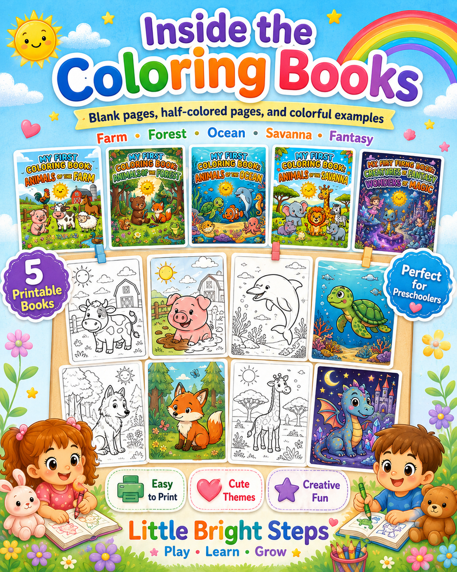 Inside the printable coloring books with blank pages half colored pages and colorful examples