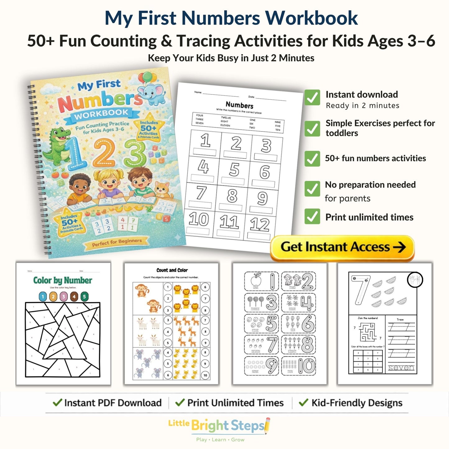 My First Numbers Workbook – 50+ Fun Counting, Tracing & Coloring Activities for Kids (Ages 3–6)